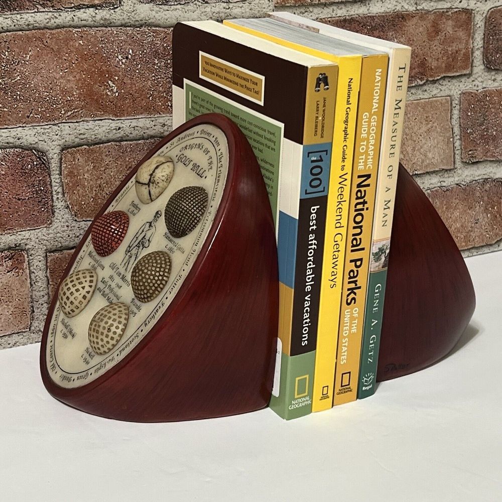 VTG PAS Origins of Golf Origins of The Golf Ball Bookends Set of 2 Red Wood 3-D